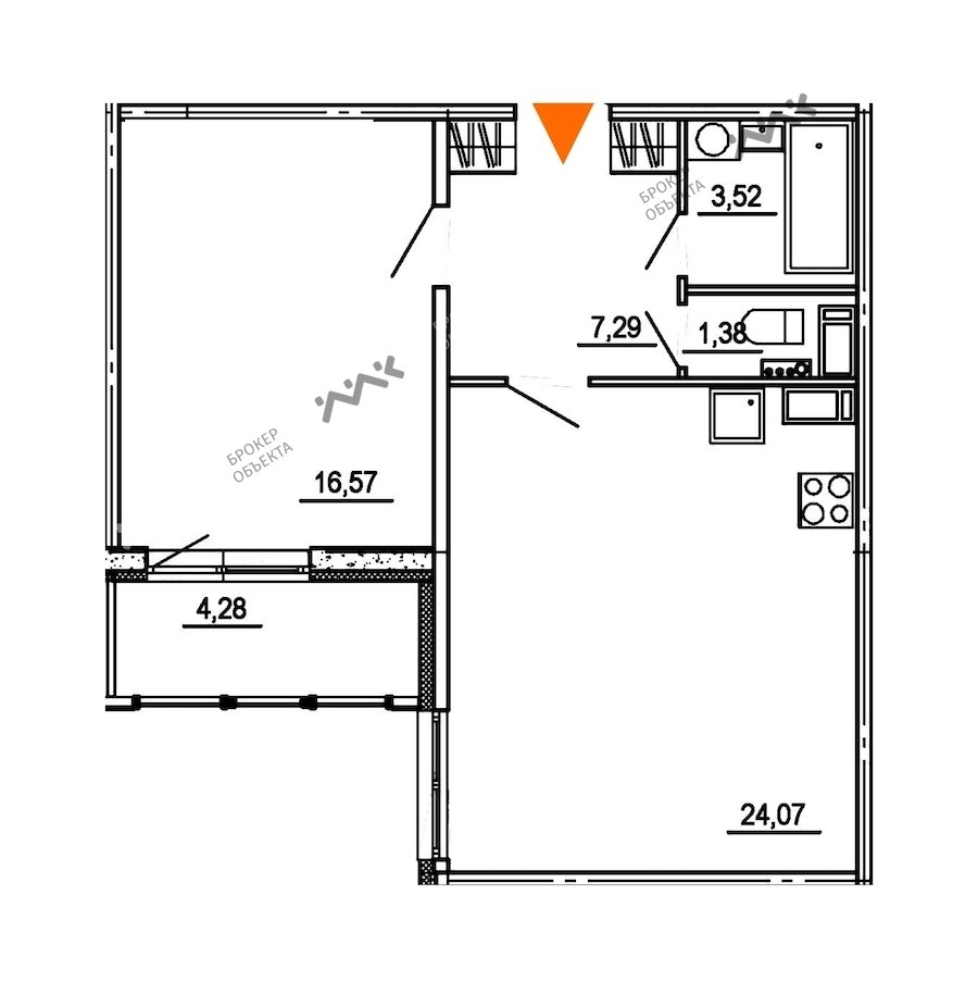 1 комн. кв. 52.83 m2 9/12 этаж Витебский проспект, д.15 Купить по цене  7250000 ₽