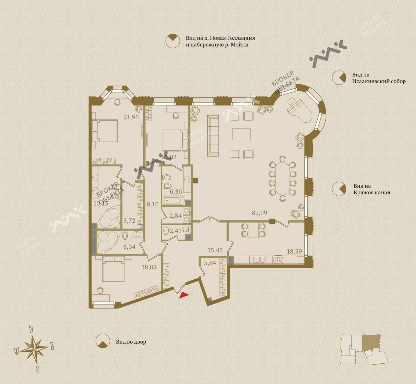 4 комн. кв. 219.2 m2 2/6 этаж Реки Мойки наб., д.102, лит.A Купить по цене  162000000 ₽