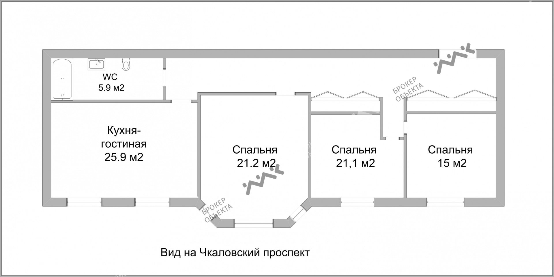 3 комн. кв. 104 m2 2/5 этаж Лахтинская ул., д.25 Купить по цене 10400000 ₽